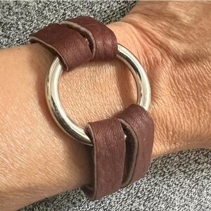 Ennelle Brown Leather Bracelet with Silver Ring